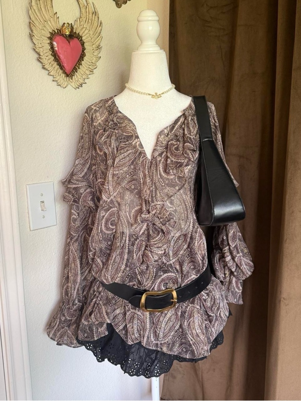 Y2K Cato Sheer Elegant Paisley Frilly Boho Chic Women's Top